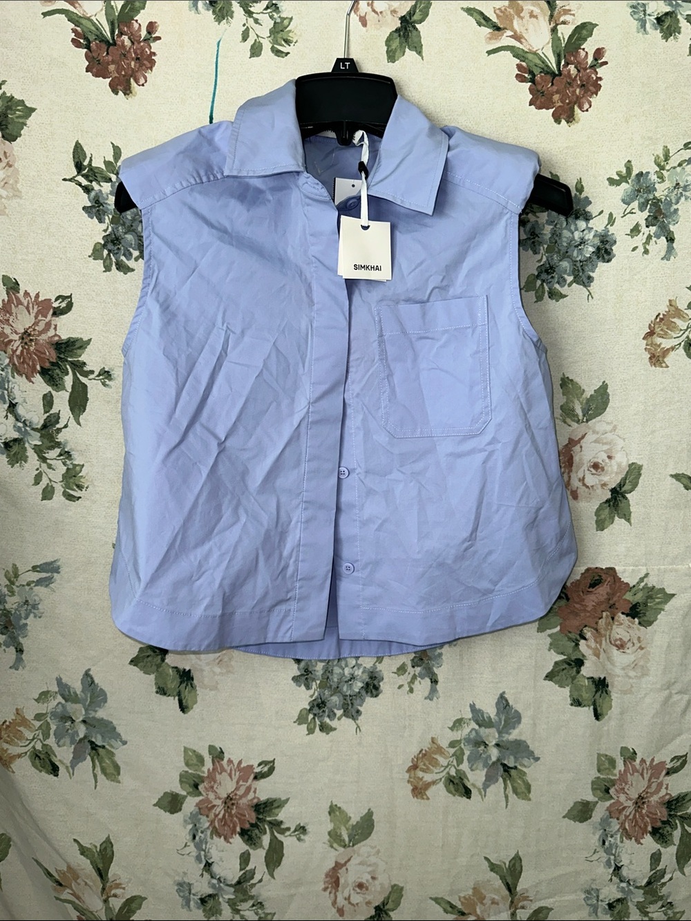 SIMKHAI Light Blue Sleeveless Button-Down Shirt